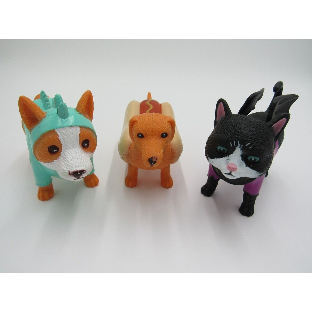 Ankyo Halloween Costume Dog Figurines Dachshund Corgi Black Cat Plastic Lot 3